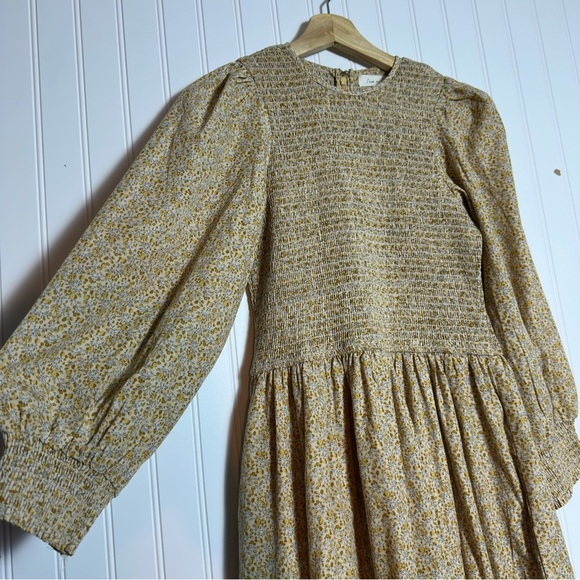 Leia & Co Floral Smocked Long Puff Sleeves Tiered Peasant Milk Maid Midi Dress - Picture 3 of 9